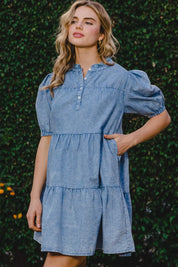 Washed Denim ODDI Washed Tiered Mini Denim Dress | Mini Dresses Daverri Fashions