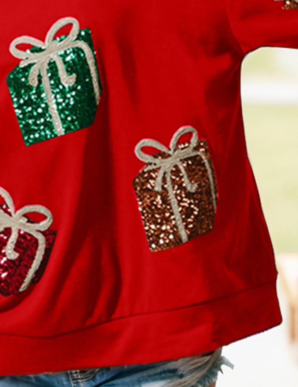 Sequin Gift Box Long Sleeve Sweatshirt | Sweatshirts Daverri Fashions