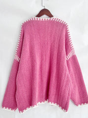 Double Take Contrast Open Front Dropped Shoulder Cardigan | Cardigans Daverri Fashions