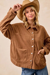 BiBi Corduroy Relaxed Fit Shacket with Back Pleat | Shackets Daverri Fashions