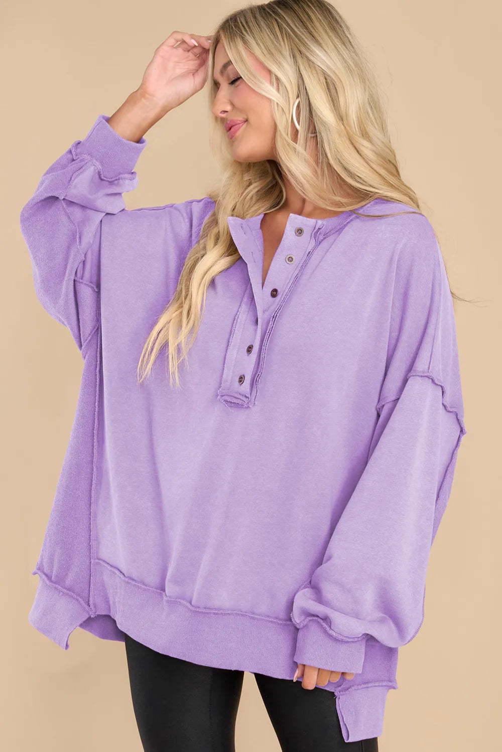 Exposed Seam Long Sleeve Sweatshirt | Sweatshirts Daverri Fashions