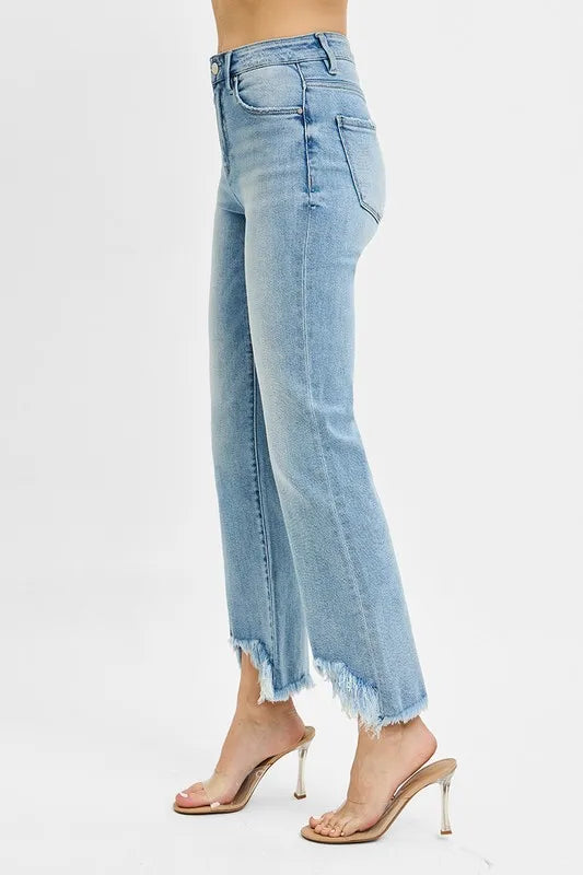 RISEN Full Size High Rise Crop Bootcut Fray Hem Jeans Plus Size | Daverri Fashions
