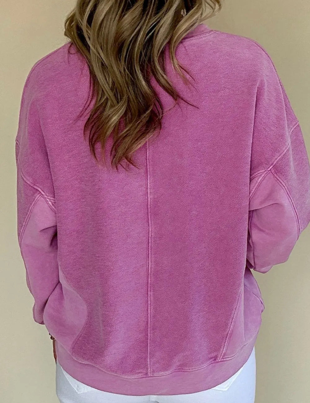 Notched Drop Shoulder Long Sleeve Sweatshirt | Sweatshirts Daverri Fashions