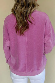 Notched Drop Shoulder Long Sleeve Sweatshirt | Sweatshirts Daverri Fashions