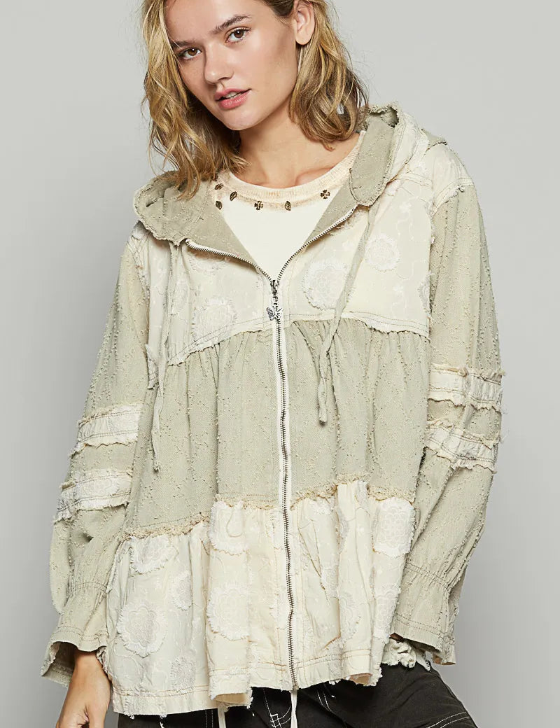 POL Raw Hem Color Block Hooded Jacket | Jackets Daverri Fashions