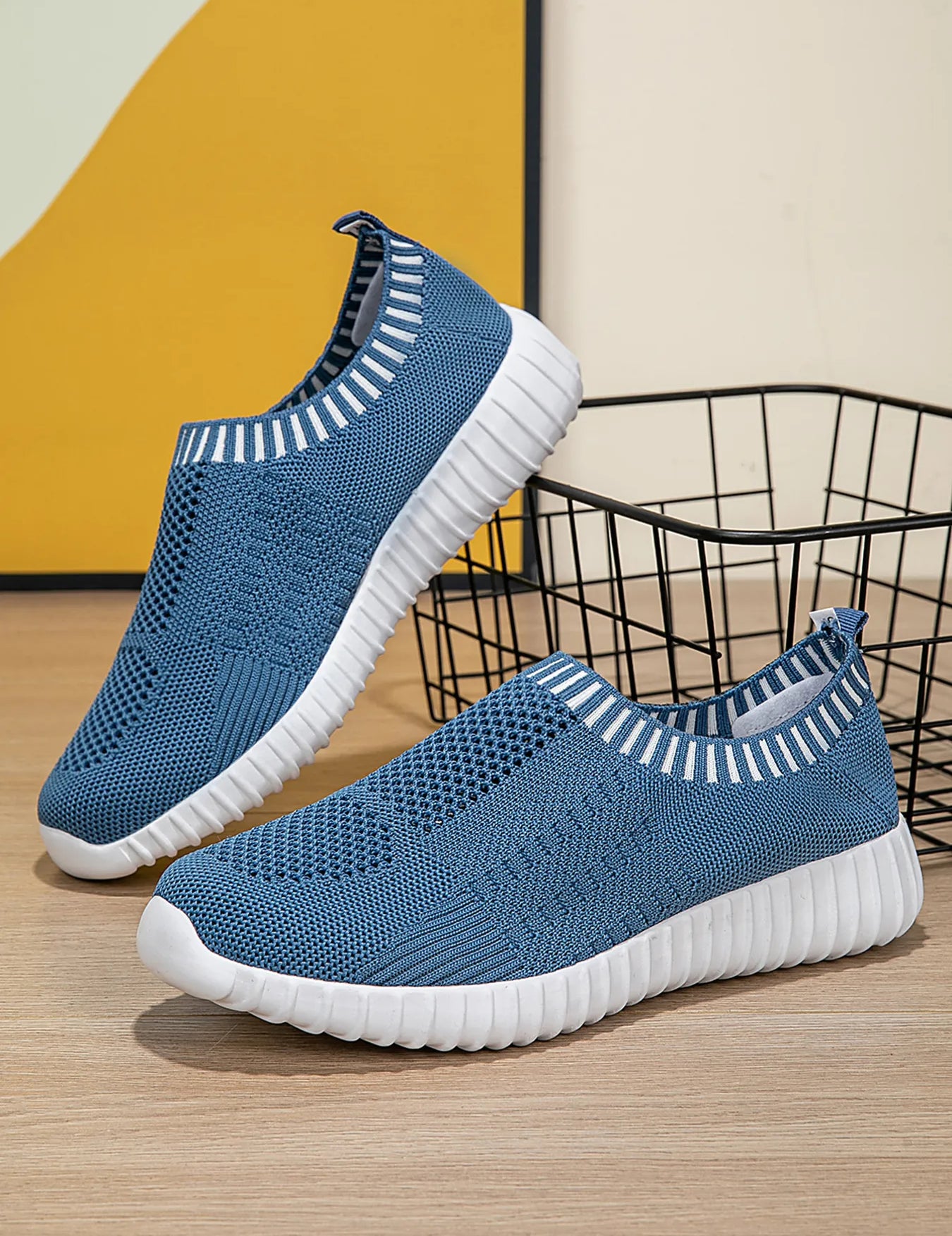 Turquoise Breathable Knit Slip-On Athletic Sneakers | Sneakers Daverri Fashions
