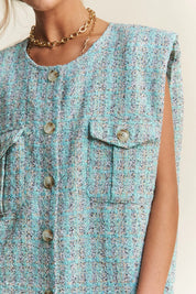 J.NNA Frayed Tweed Padded Shoulder Vest | Vests Daverri Fashions