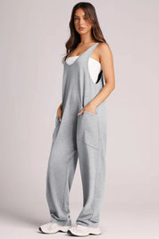Gray Lovelet Wide Strap Jumpsuit with Pockets | Overalls Daverri Fashions