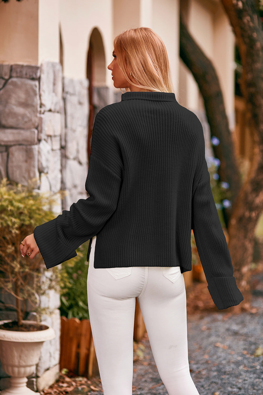Mock Neck Drop Shoulder Sweater | Sweaters Daverri Fashions