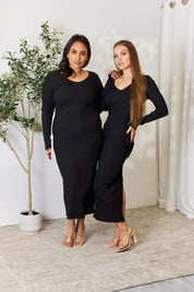 Culture Code Ribbed Long Sleeve Midi Slit Dress | Midi Dresses Daverri Fashions