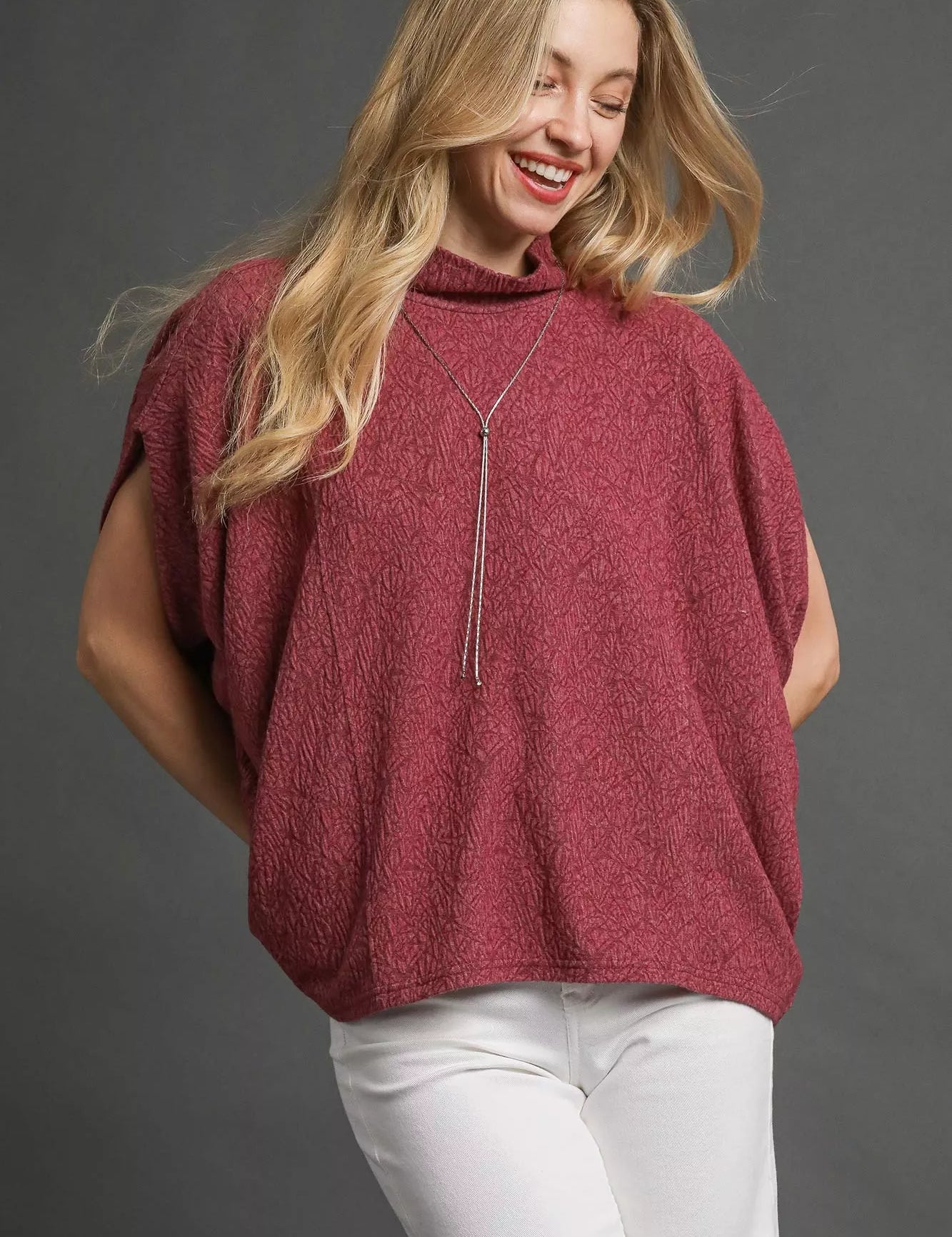 BERRY Umgee Textured Mock Neck Relaxed Top | Blouses Daverri Fashions