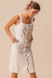 SO ME Button Down Pocket Front Pinafore Dress | Daverri Fashions