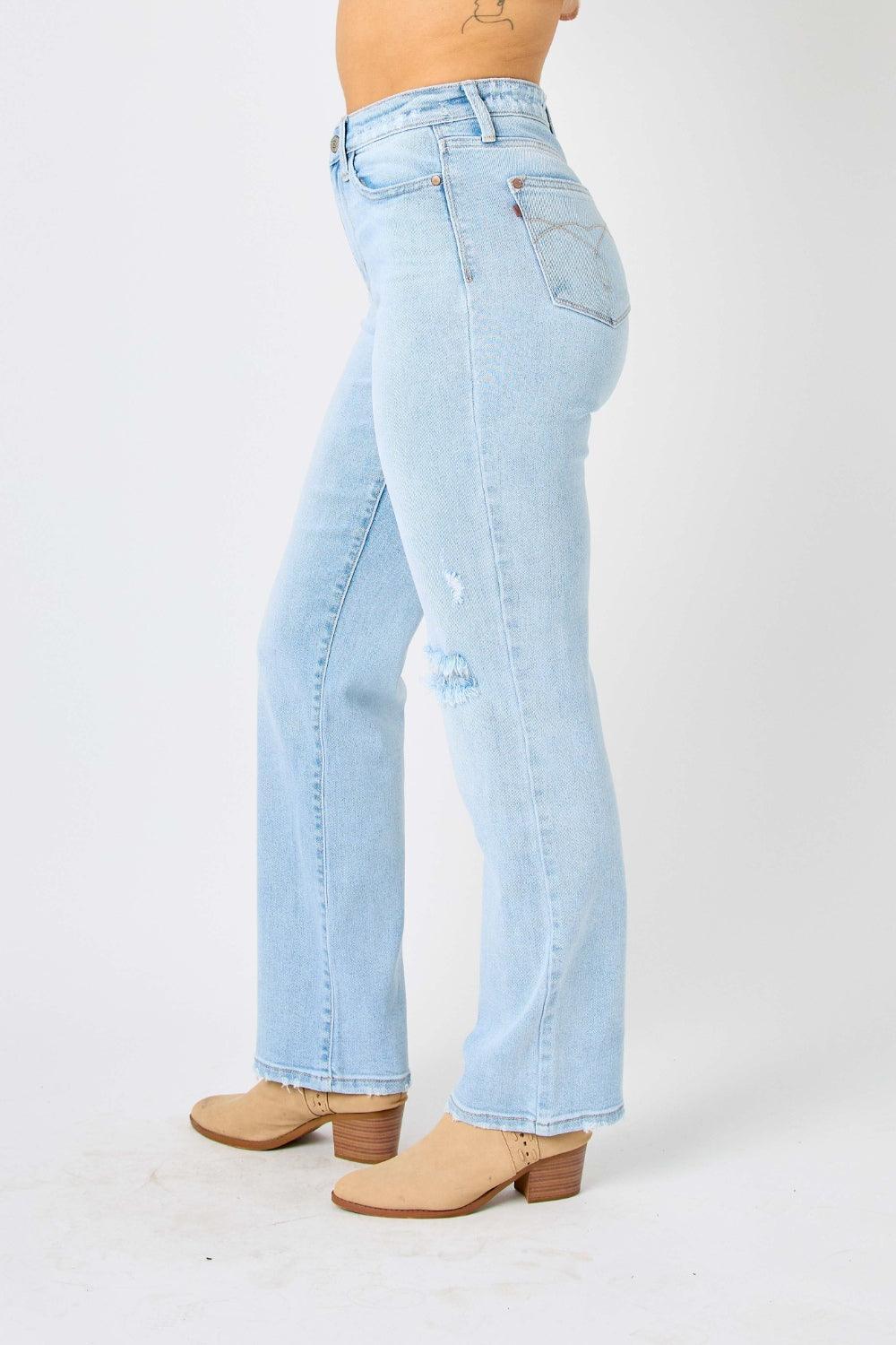 Judy Blue Full Size High Waist Distressed Straight Jeans | Jeans Daverri Fashions