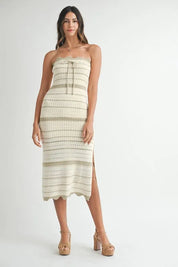 MABLE Contrast Striped Crochet Knit Midi Dress | Daverri Fashions