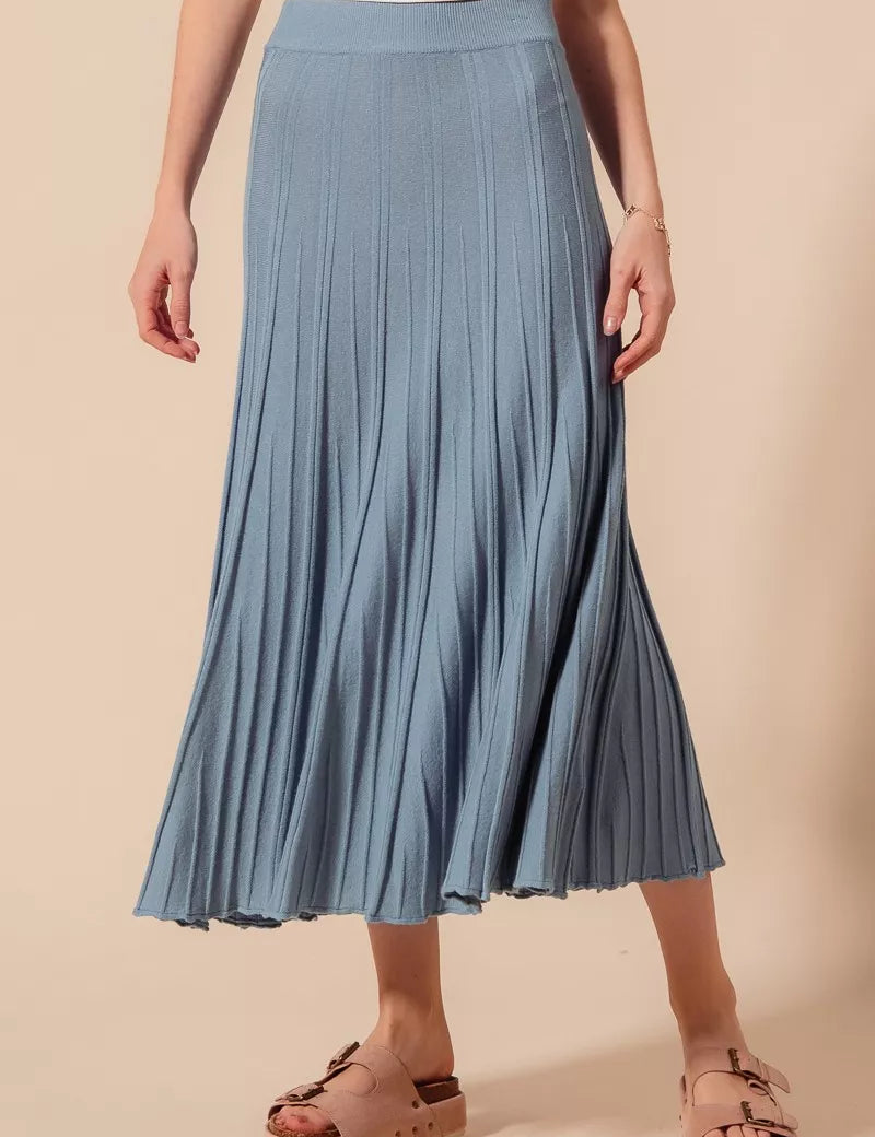 DUSTY BLUE SO ME A Line Knitted Sweater Midi Length Skirt | Skirts Daverri Fashions