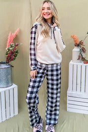 And The Why Drawstring Hooded Top and Plaid Pants Lounge Set | Outfit Sets Daverri Fashions