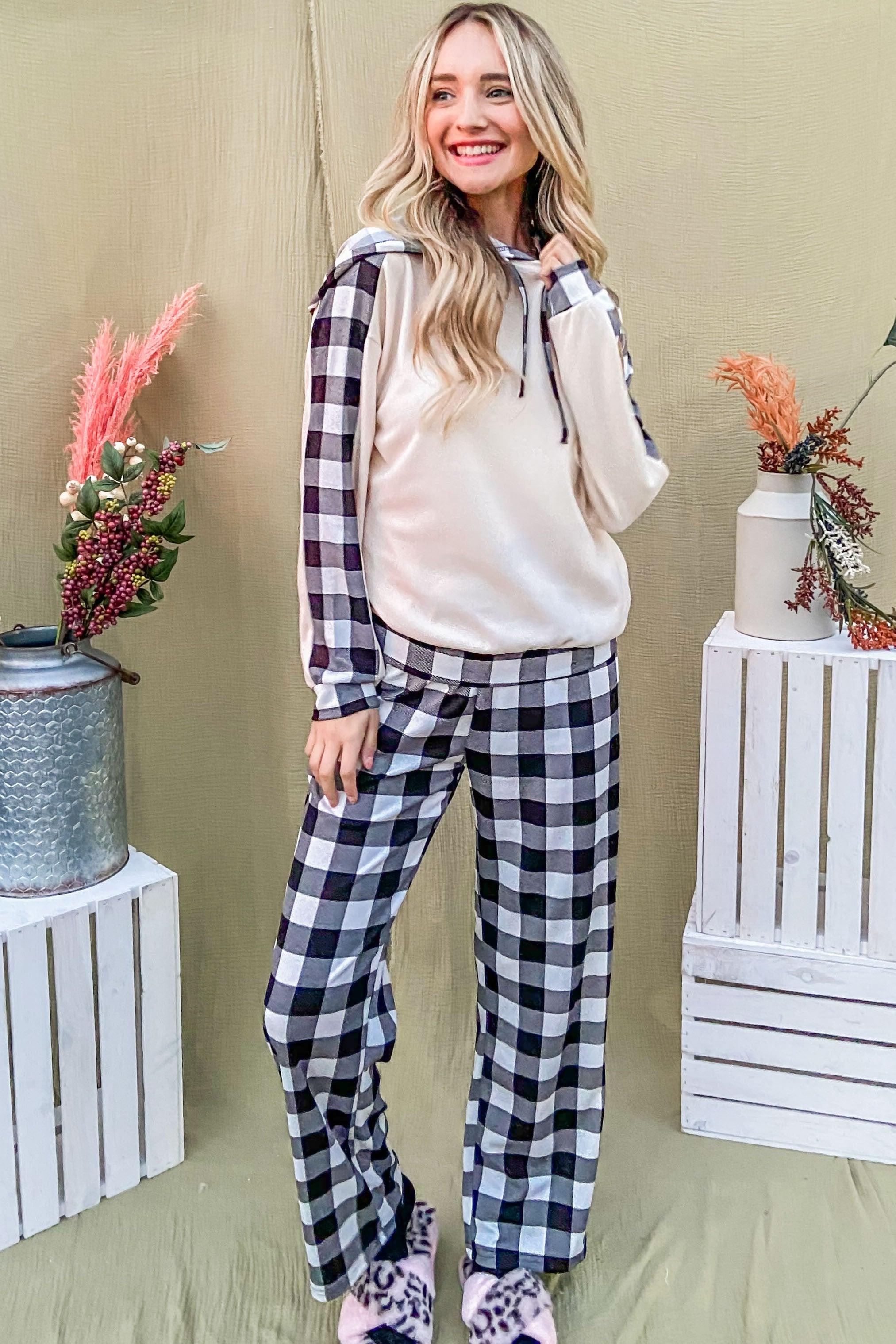 And The Why Drawstring Hooded Top and Plaid Pants Lounge Set | Outfit Sets Daverri Fashions