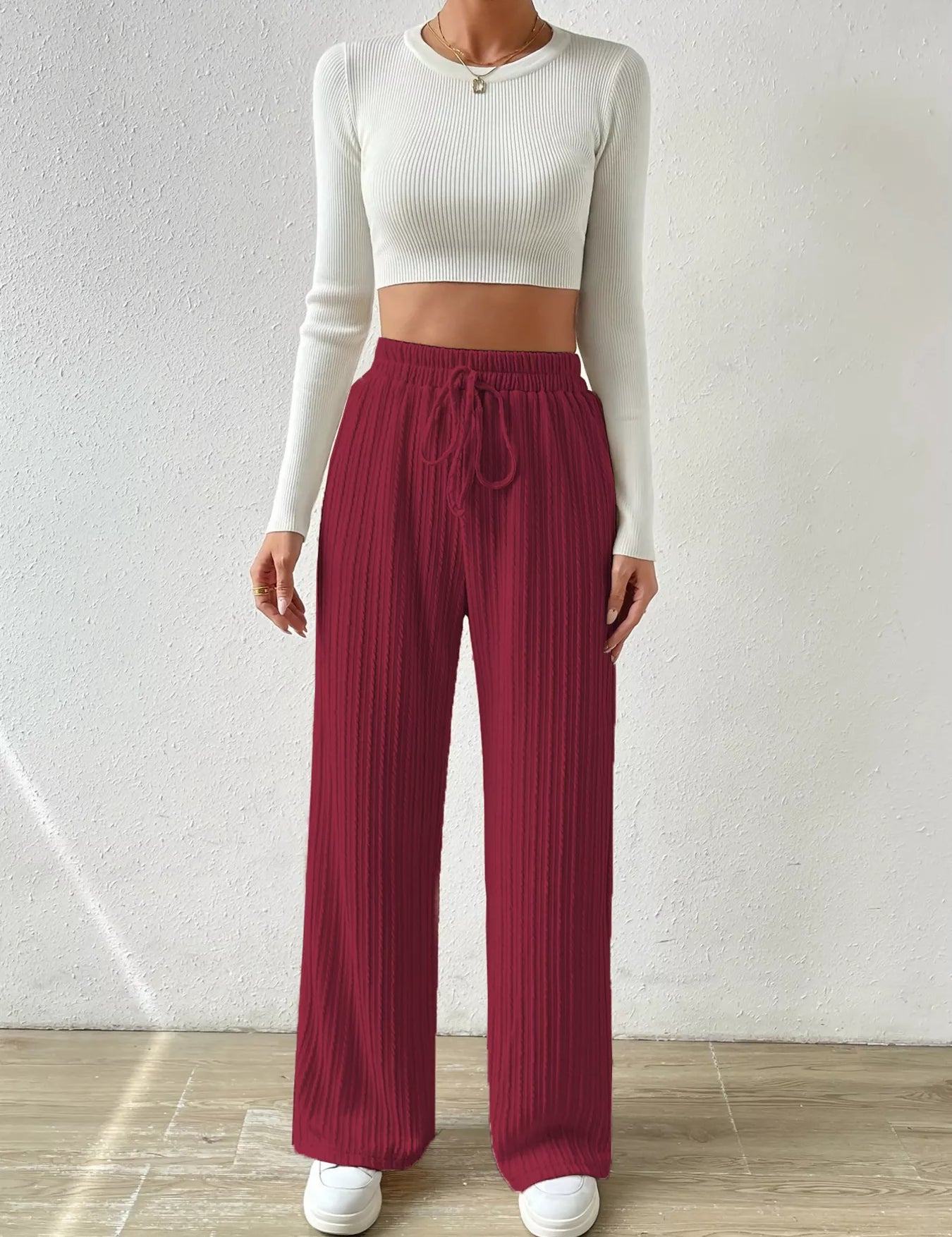 Drawstring Wide Leg Pants | Loungewear Bottoms Daverri Fashions