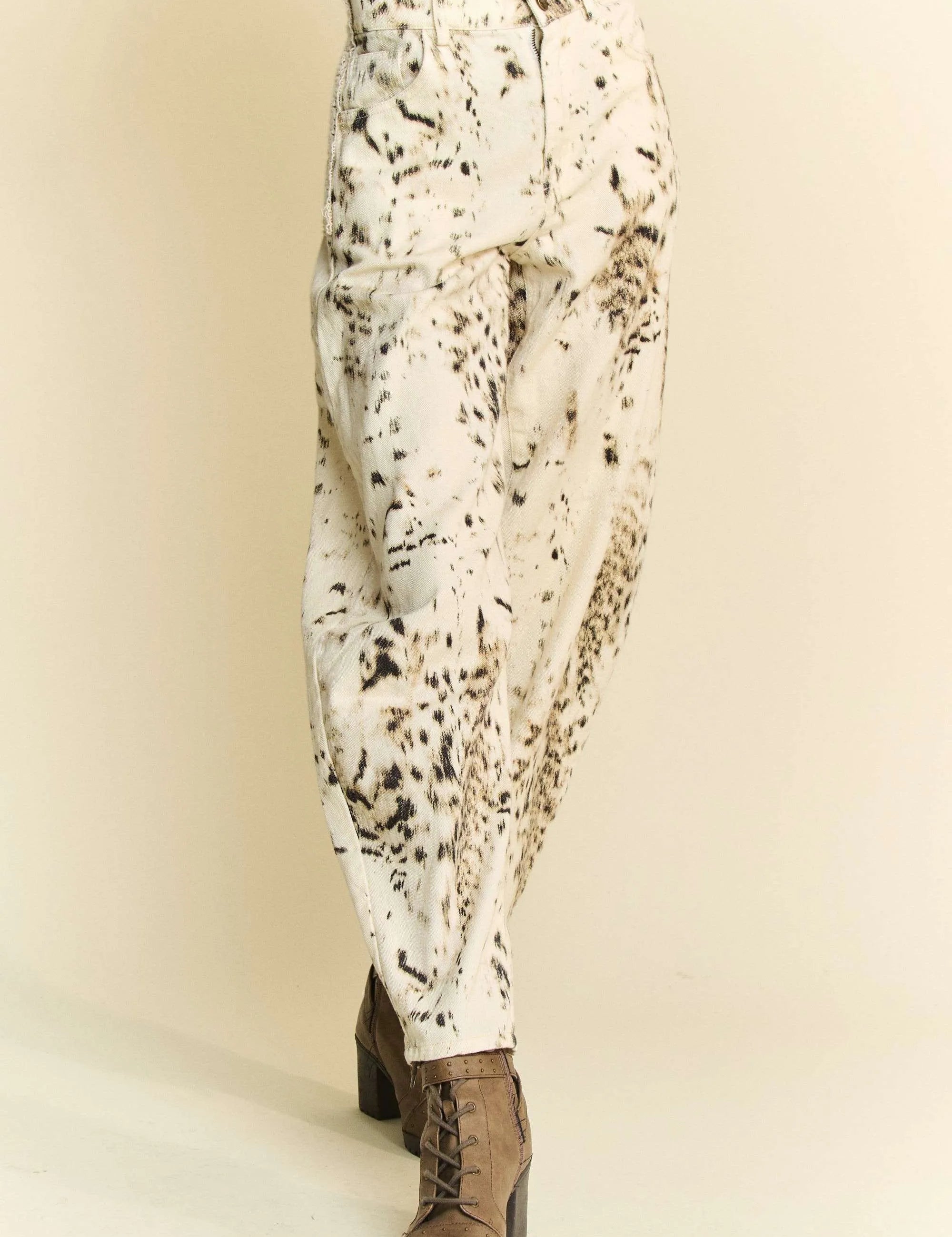 Davi & Dani Abstract Tie Dye Dot Lace Detail Barrel Pants | Pants Daverri Fashions