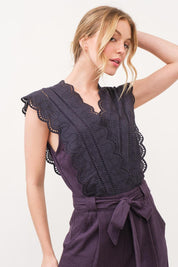 And The Why Laced Surplice Tie Waist Jumpsuit | Jumpsuits Daverri Fashions