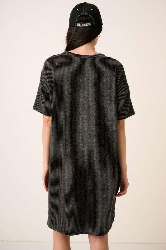 Mittoshop Urban Rib Knit Short Sleeve Tee Dress | Daverri Fashions
