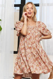 ADORA Floral Square Neck Puff Sleeve Dress | Daverri Fashions