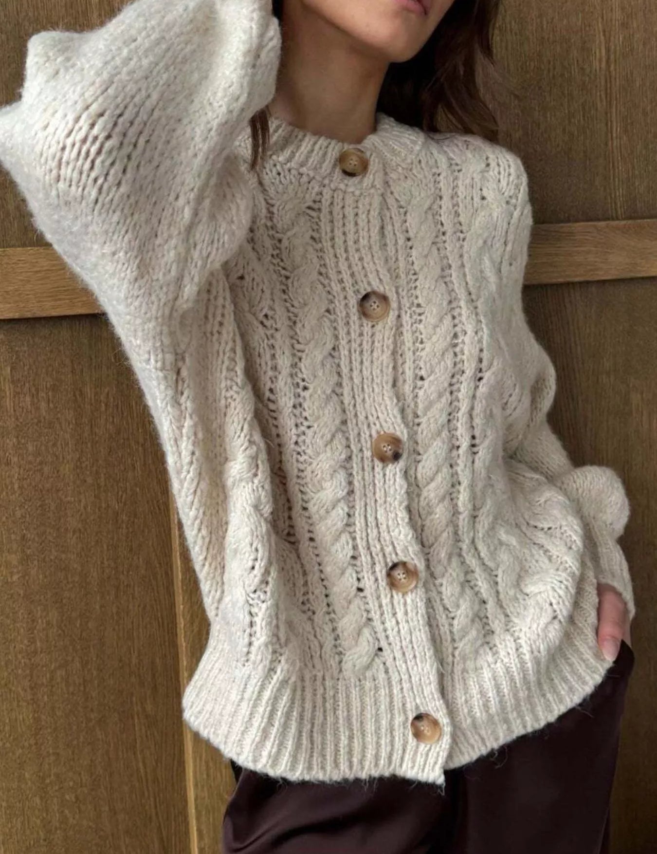 Ivory Cable Knit Button-Down Cardigan | Cardigans Daverri Fashions