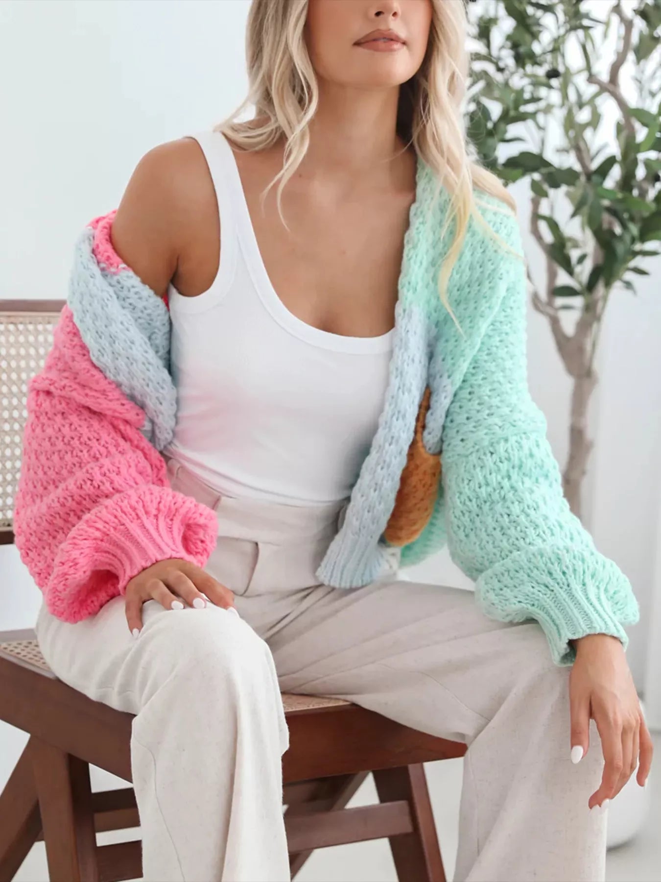 Color Block Open Front Cardigan | Daverri Fashions