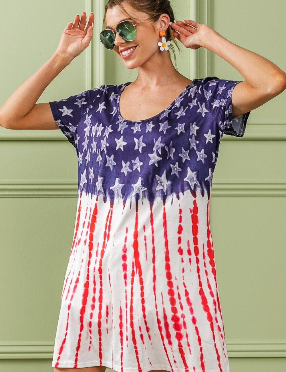 Navy Red BiBi American Flag Theme Tee Dress | Daverri Fashions