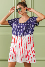 Navy Red BiBi American Flag Theme Tee Dress | Daverri Fashions