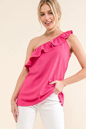And The Why Ruffle One Shoulder Sleeveless Tank Top | Tops Daverri Fashions