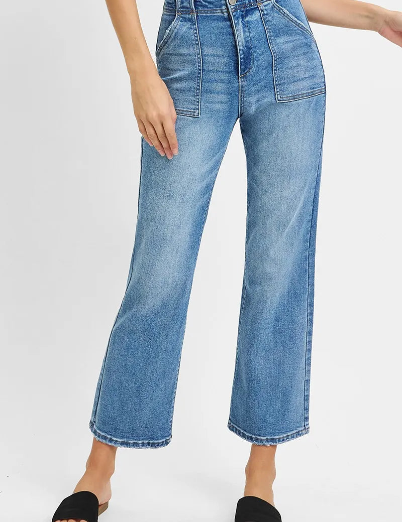 Medium RISEN Full Size High Waisted Bootcut Cropped Jeans Plus Size | Jeans Daverri Fashions