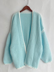 Double Take Contrast Open Front Dropped Shoulder Cardigan | Cardigans Daverri Fashions