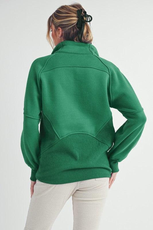 Aemi + Co Half Zip Raglan Sleeve Sweatshirt with Kangaroo Pocket - DAVERRI FASHIONS