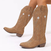 Camel Western Star Embroidered Cowboy Boots | Boots Daverri Fashions