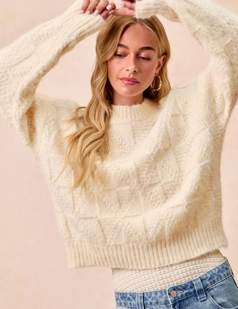 BiBi Checker Board Drop Shoulder Sweater | Sweaters Daverri Fashions