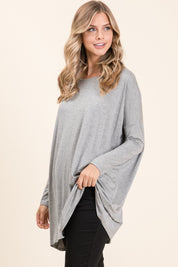 BOMBOM Round Neck Long Sleeve Oversized Top | Tops Daverri Fashions