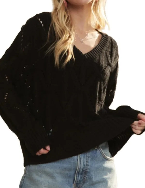 ADORA Loose Fit V Neck Knit Top | Knit Tops Daverri Fashions