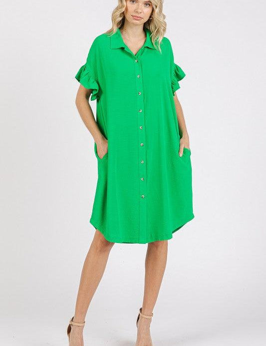 Mittoshop Button Down Flounce Sleeve Dress with Pockets | Daverri Fashions