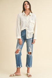 Annie Wear Distressed Raw Hem Cropped Jeans | Daverri Fashions