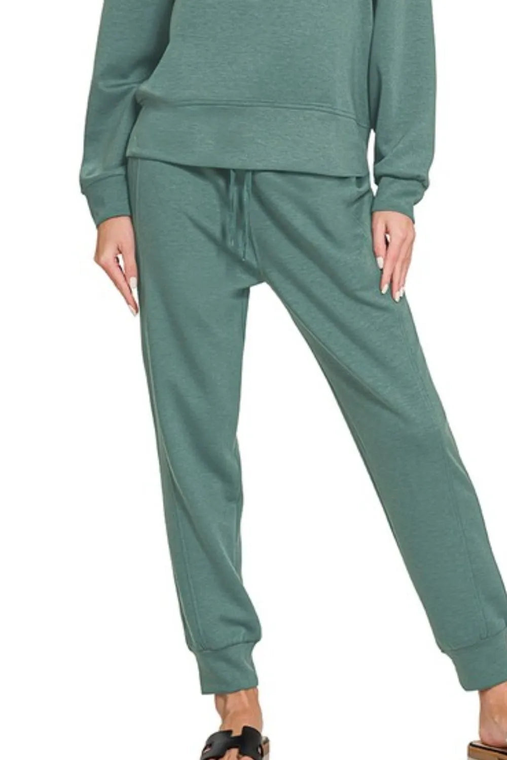 Zenana Scuba Crewneck Pullover & Joggers 2 Pieces Set | Loungewear Sets Daverri Fashions