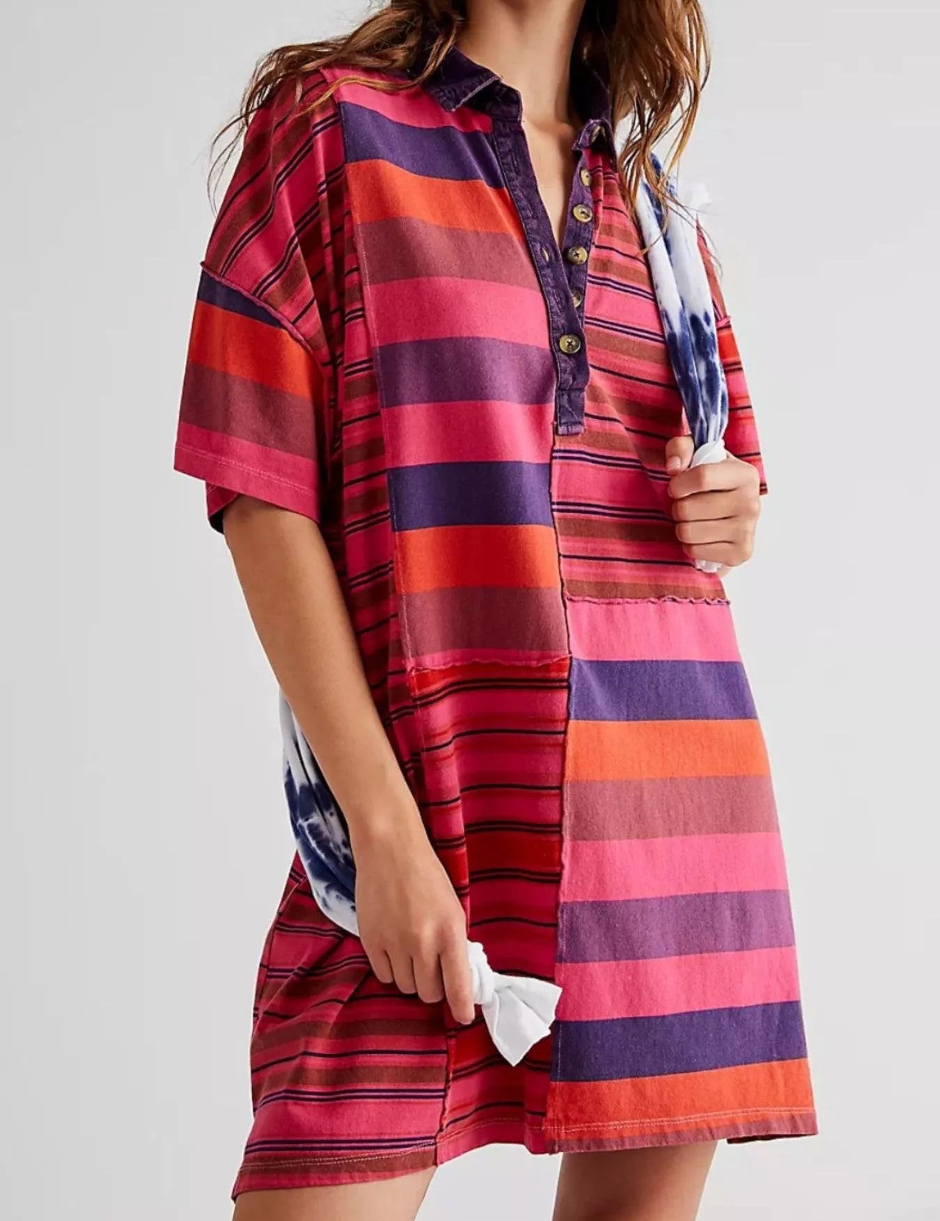 Rose Stripes Striped Oversized Half Button Shirt Dress | Mini Dresses Daverri Fashions