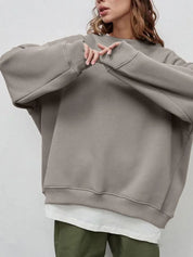 Mocha Round Neck Dropped Shoulder Long Sleeve Sweatshirt | Sweatshirts Daverri Fashions