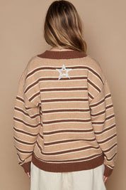 POL Star Patch Stripe Round Neck Sweater | Sweaters Daverri Fashions