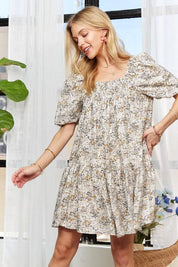 ADORA Floral Square Neck Puff Sleeve Dress | Daverri Fashions