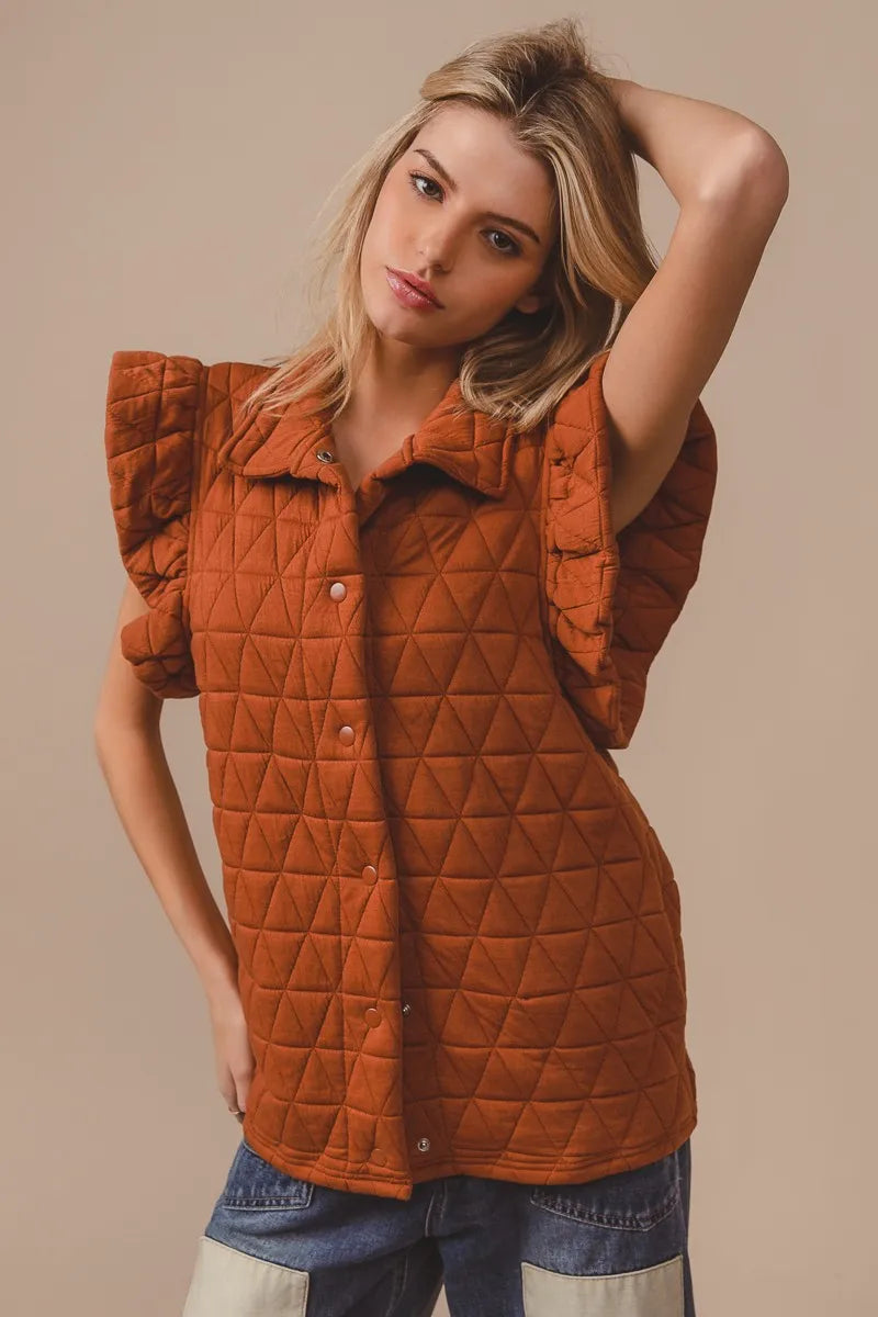 BiBi Quilting Knit Ruffle Sleeve Vest | Vests Daverri Fashions