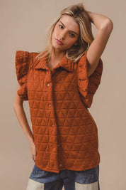BiBi Quilting Knit Ruffle Sleeve Vest | Vests Daverri Fashions