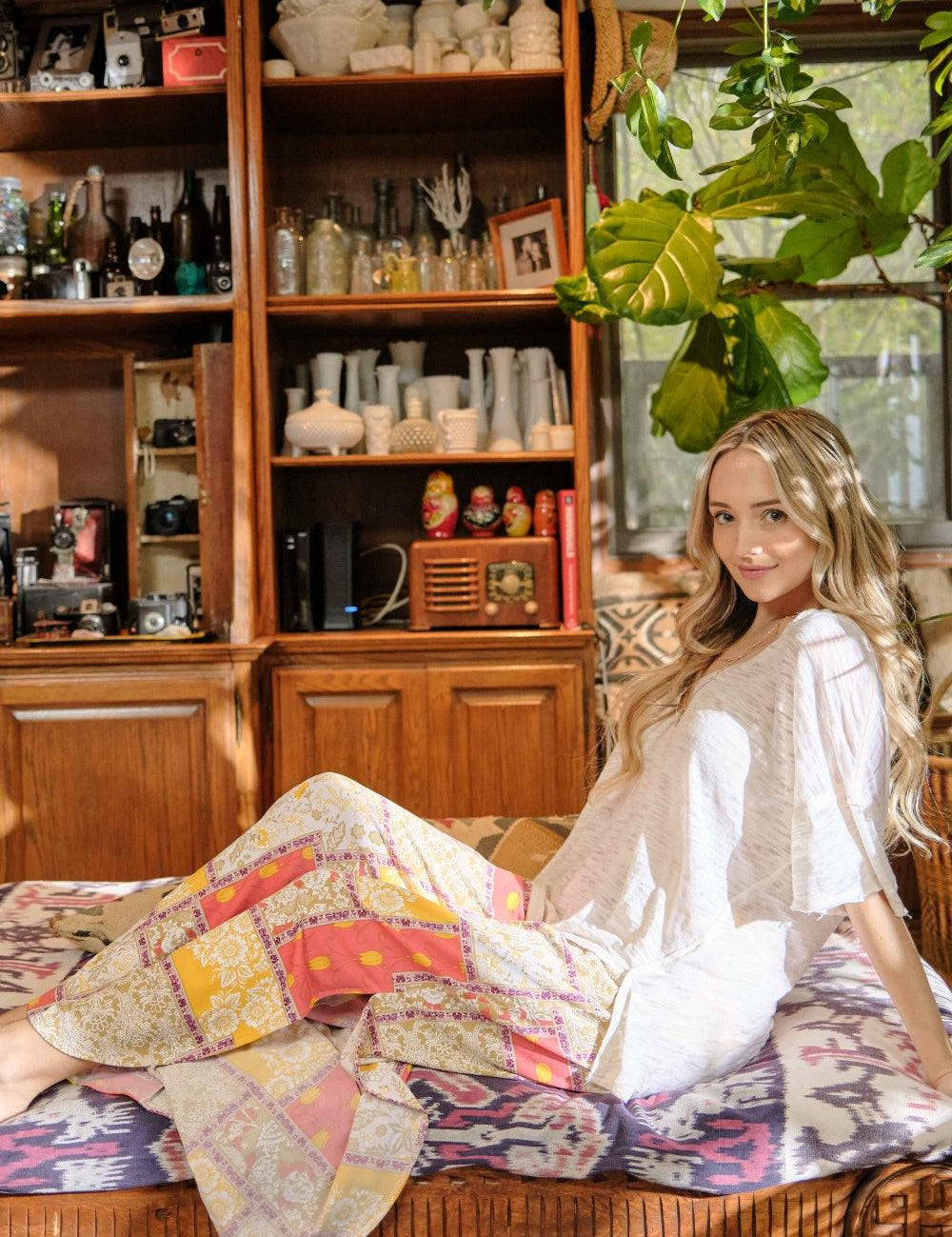 And The Why Printed Smocking Waist Side Slit Wide Leg Pants | Pants Daverri Fashions