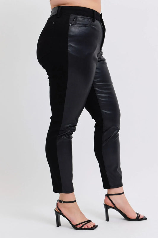 Judy Blue Plus Size HW Faux Leather Skinny Pants - DAVERRI FASHIONS