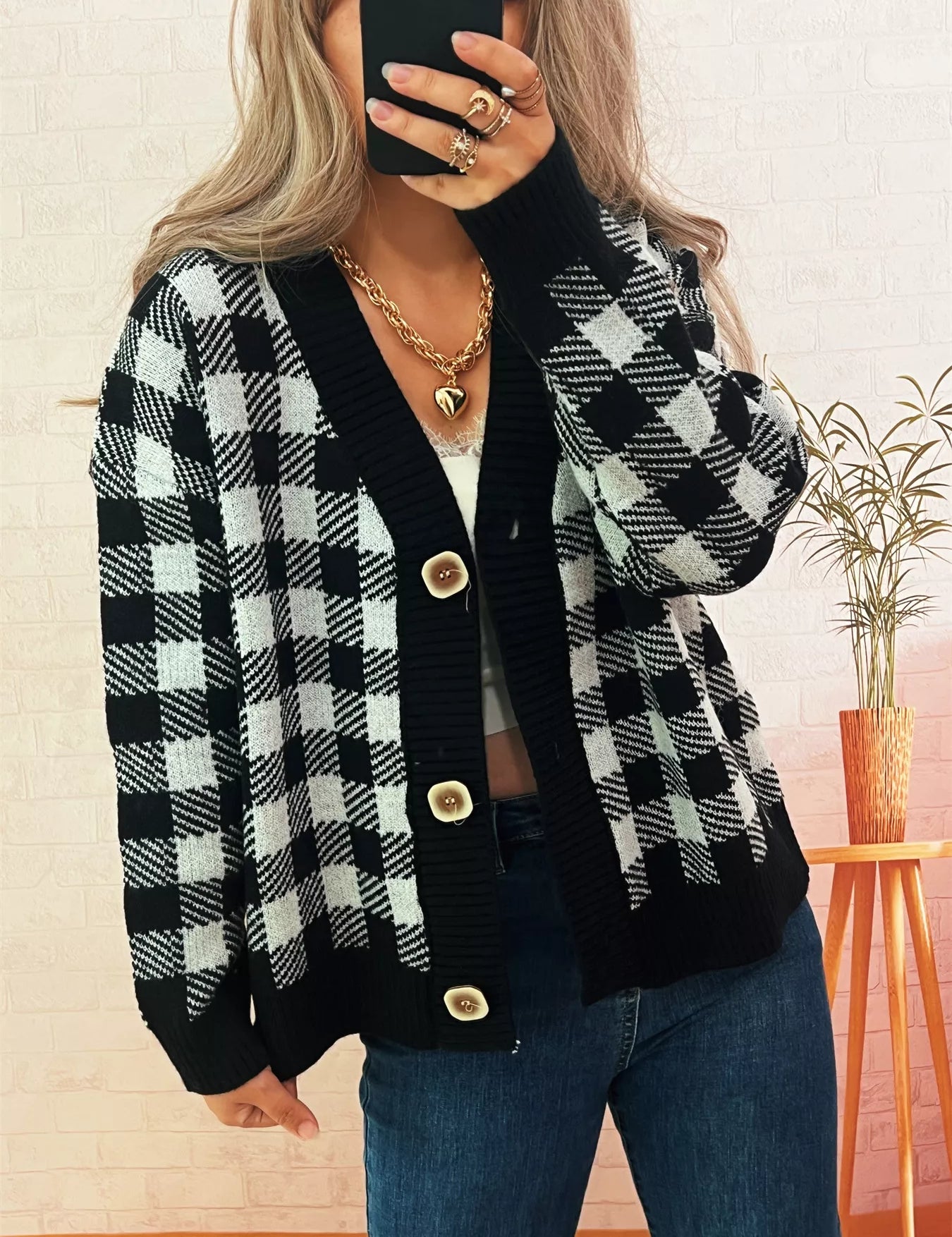 Plaid Button-Down Cardigan | Cardigans Daverri Fashions